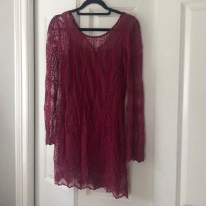 Free People magenta bell sleeve vintage dress